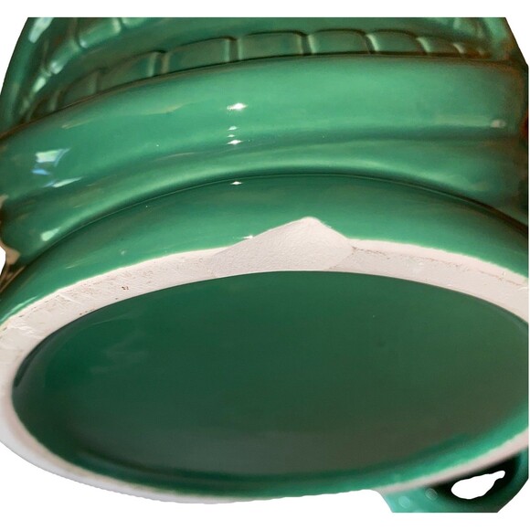 Vintage Tiki Teal Green Ceramic Pottery Pitcher with 6 Matching Glasses Set - Picture 7 of 8